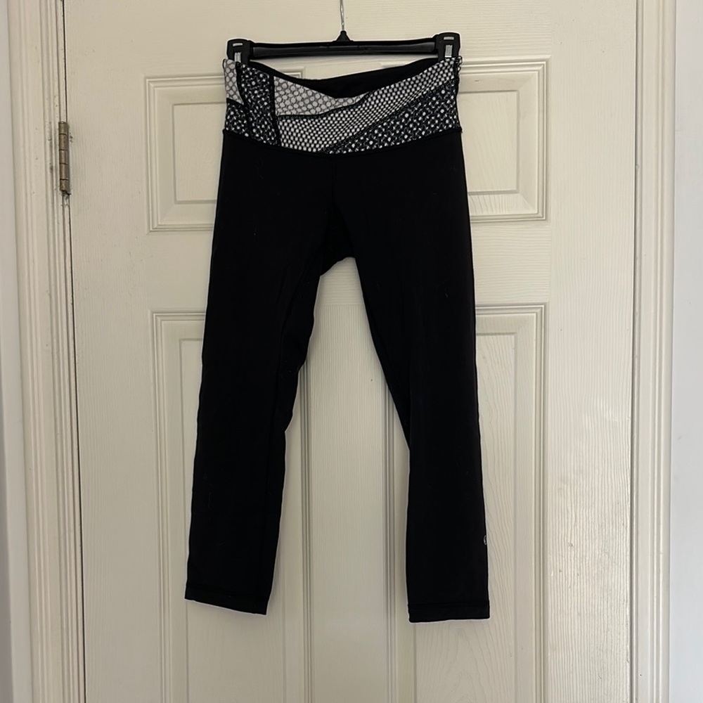 Lululemon Athletica Black and White Leggings with Mesh Detail